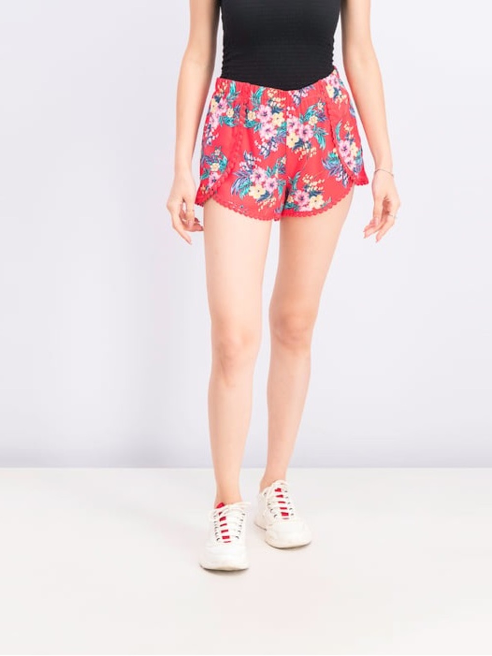 Bebop Juniors Wrapped Pom Pom Shorts, Red Combo